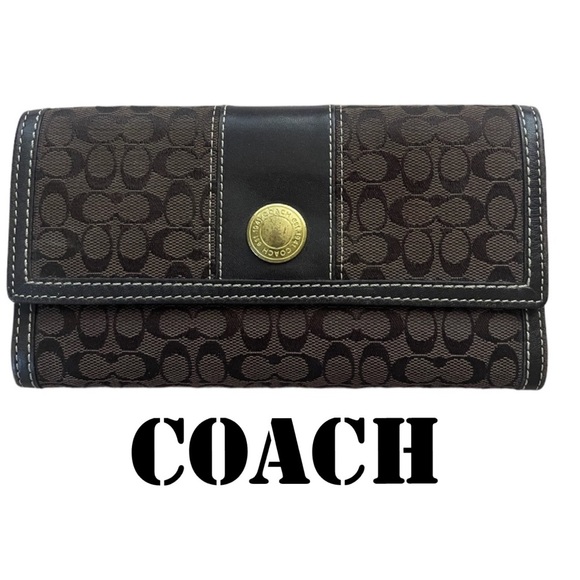 Coach Handbags - COACH BROWN LEATHER CANVAS LOGO WALLET INCLUDES PENHOLDER CHECKBOOK  HOL…